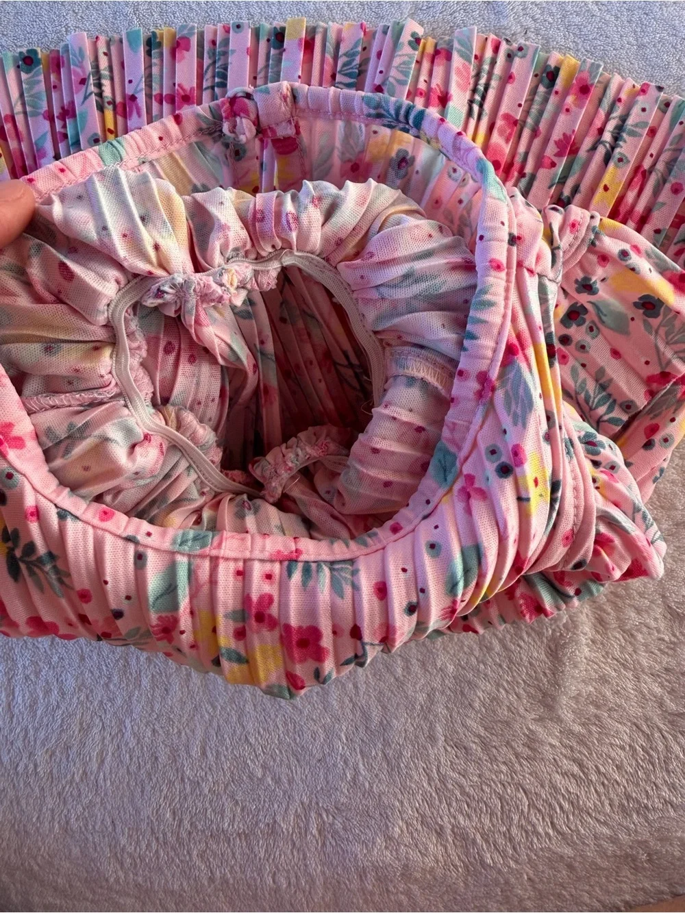 Girls Pink Floral Pleated Dress with Denim Jacket Size 12M